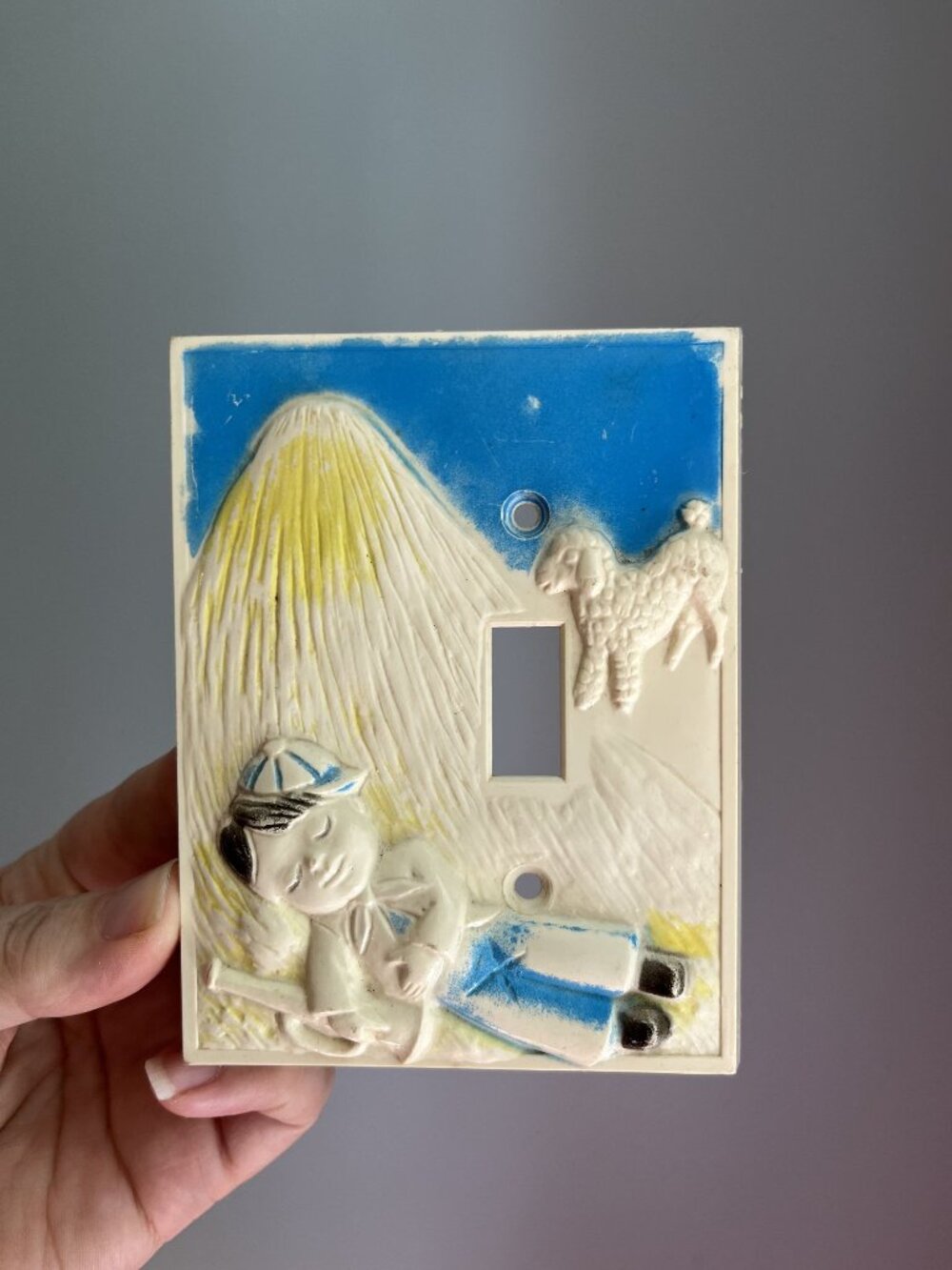 Vintage Hand-Painted Light Switch Cover Little Boy Blue